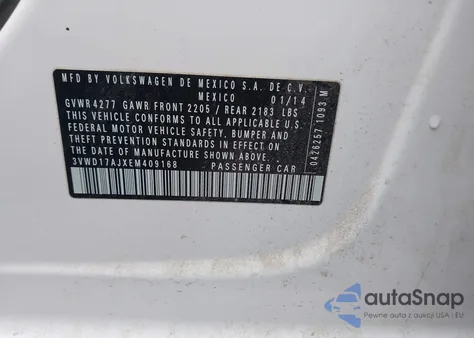 2014 Volkswagen Jetta 1.8T Se z USA, uszkodzony, nr VIN 3VWD17AJXEM409168